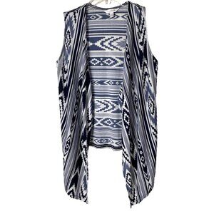 CHARMING CHARLIE Women’s Open Front Cape Kimono S Lagenlook Boho Blue White Boho